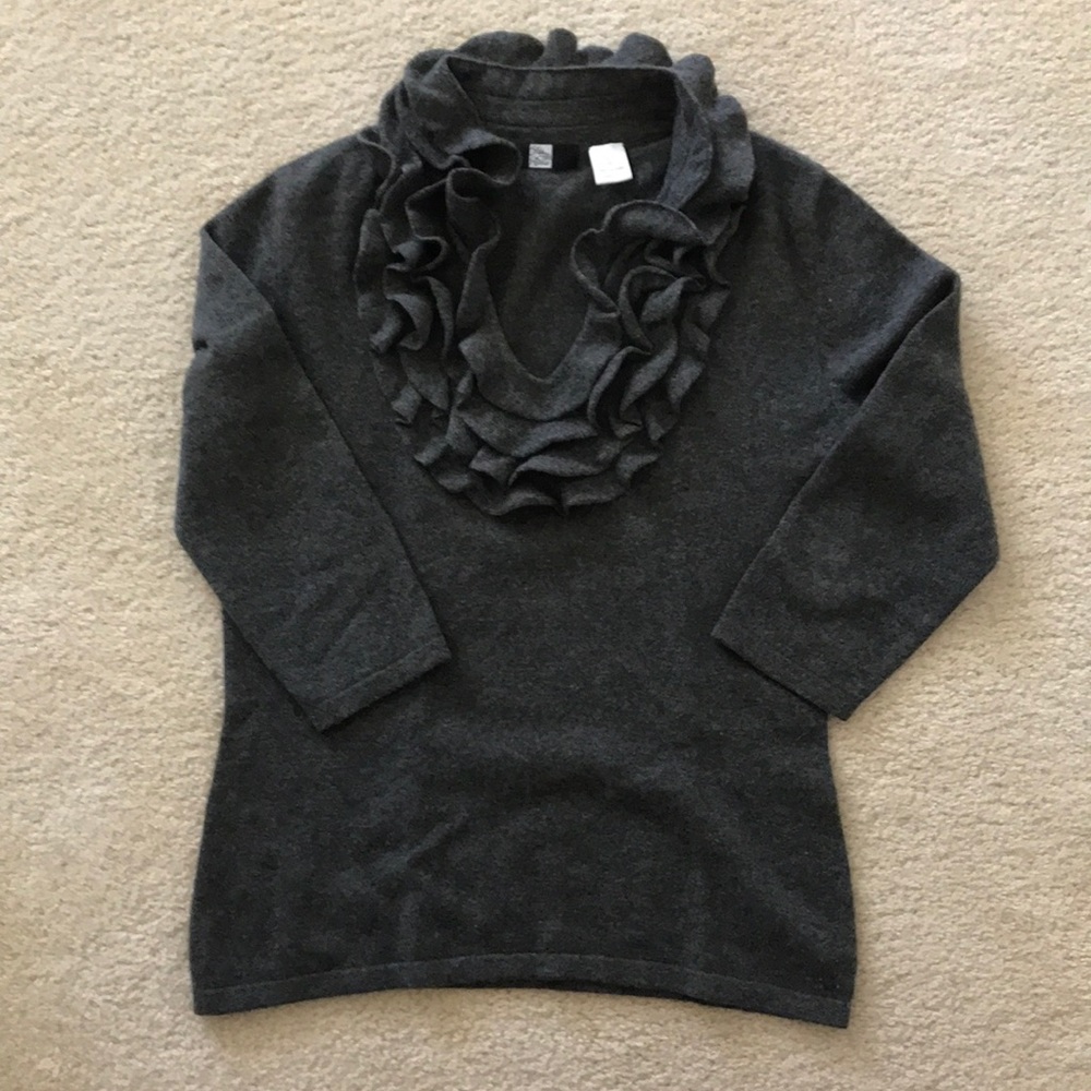 Grey ruffled cashmere sweater